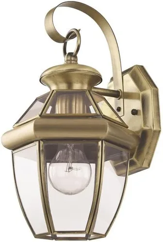 Vista 4 de Livex Lighting 2051-01 Monterey 1 Lámpara de pared exterior con acabado de latón antiguo, acabado en latón macizo con vidrio biselado transparente