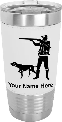 Vista 18 de LaserGram 20oz Vacuum Insulated Tumbler Mug, Hunter with Dog, Personalized Engraving Included (Faux Leather, Baseball Style)