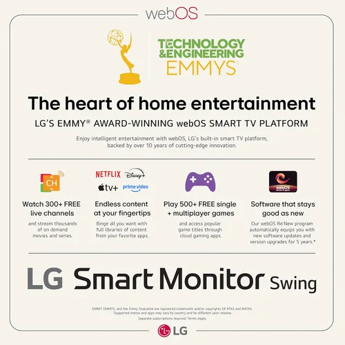 Vista 17 de LG Smart Monitor Swing 32U889SA-W 32 pulgadas 4K UHD (3840x2160) IPS pantalla táctil sobre una base con ruedas totalmente ajustable HDR10, webOS