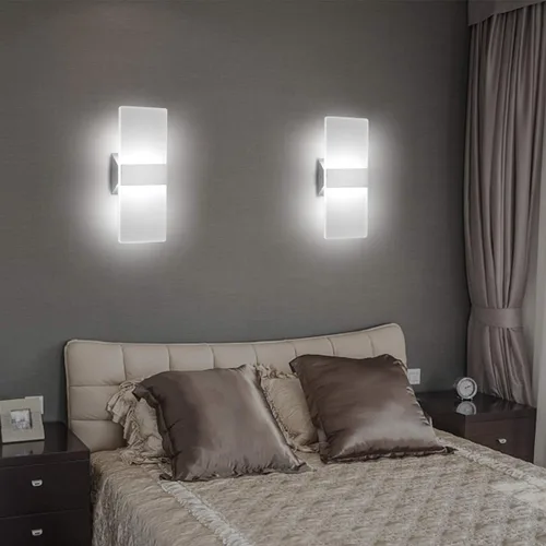 Vista 5 de ChangM Lámpara de pared LED moderna de acrílico 12W blanca fría 6000K lámpara de arriba abajo para dormitorio, pasillo, escaleras, baño, iluminación