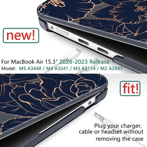 Vista 3 de TWOLSKOO - Funda para MacBook Air de 15 pulgadas M5 M4 M3 M2 2026-2023 Hermosas flores D020