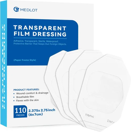 LotFancy Apósito de película transparente, 2.37 x 2.75 pulgadas, 110 unidades, cubierta impermeable para heridas, vendaje transparente adhesivo