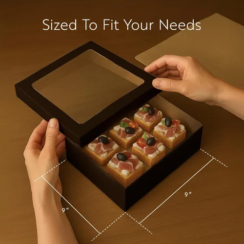 Vista 2 de Restaurantware Cater Tek Cajas para Productos Horneados de 9 x 9 x 2.4 Pulgadas 10 Cajas de Pastelería Antiadherentes - Tapas con Ventana Cierre