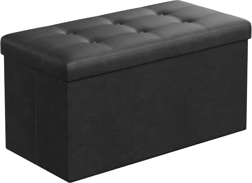 Songmics Funda de piel sintética plegable – Banco de almacenamiento otomano reposapiés Negro