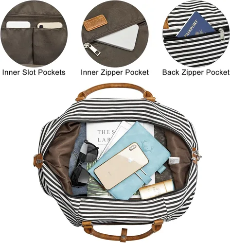 Vista 7 de S-ZONE - Bolso de mano de lona para mujer con correa de cuero sintética