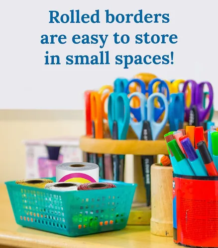 Vista 6 de Carson Dellosa Kind Vibes - 65 pies de bordes para tablón de anuncios de arcoíris, 1 rollo de ribete bohemio para pizarra rodante, corcho