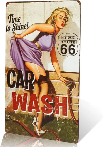 dingleiever - Cartel de lata vintage para garaje, decoración retro, póster de metal, placa Pinup Girl de servicio completo, lavado de autos, 8 x 12