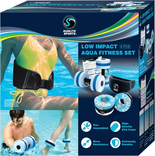 Vista 3 de Sunlite Sports Water Workout Combo Set, High Density Water Weights for Pool Exercise, Dumbell, Swim Belt, Aerobics Equipment, Aqua Jogger Belt, Pool