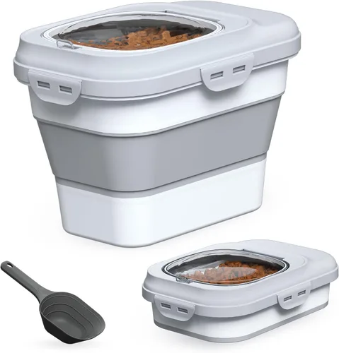 Vista 9 de TIOVERY Contenedor de Almacenamiento de Comida para Perros, Contenedores Plegables de Comida para Perros y Gatos de 10lb a 13lb con Tapa Abatible