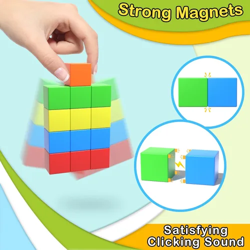 Vista 4 de 35 piezas de bloques de construcción magnéticos para niños pequeños, cubo de construcción magnético grande para niños, juguete educativo STEM