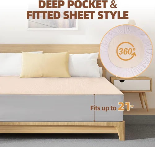 Vista 4 de Paquete de 2 protectores de colchón impermeables tamaño individual, funda de colchón refrescante para cama de tamaño individual, funda de colchón