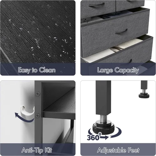 Vista 8 de Jojoka Cómoda para dormitorio con 5 cajones, cómodas y cajoneras para pasillo, entrada, unidad organizadora de almacenamiento con tela, marco