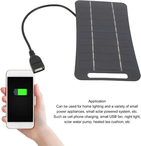 Vista 4 de Cargador de panel solar, 5W 5V Panel solar portátil Cargador de energía solar USB monocristalino módulo de panel solar portátil para camping, viajes