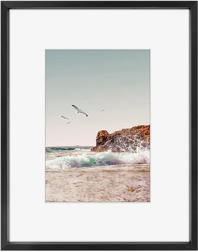 Frametory, Portarretratos de metal de 8 x 10 pulgadas con paspartú para fotos de 5 x 7 pulgadas y vidrio real, colección de marcos de fotos de Negro