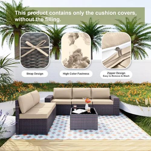 Vista 4 de ALAULM 11 fundas de cojín de repuesto, impermeables y a prueba de salpicaduras, para muebles de exterior, con cremalleras, solo fundas