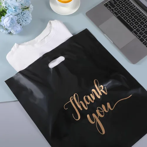 Vista 6 de Sabary 200 bolsas de plástico reutilizables de 16 x 18 pulgadas con asas troqueladas, bolsa de regalo de agradecimiento para regalos, tiendas