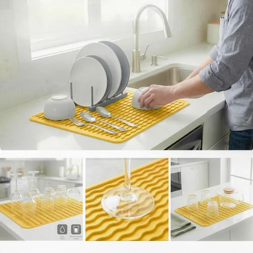 Vista 707 de MicoYang Alfombrilla de Silicona para Secar Platos de Múltiples Usos, Fácil de Limpiar, Ecológica, Alfombrilla de Silicona Resistente al Calor