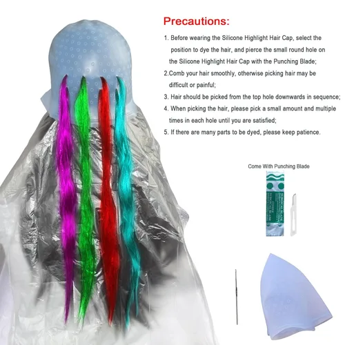 Vista 5 de Tapas de silicona para cabello de color, 24 piezas, tapas reutilizables para resaltar con ganchos y herramientas de teñido de peluquería