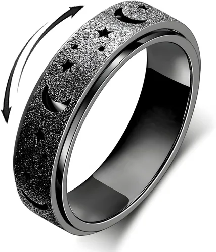 Vista 19 de Anillo de ansiedad para mujer, anillos giratorios: anillos giratorios de acero inoxidable de 0.236 pulgadas (0.236 in) con luna y estrella