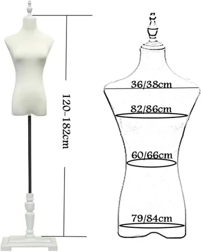Vista 5 de Female Mannequin Torso Body Dress Form with Wooden Round Base for Clothing Jewelry Display Adjustable,Black-Medium