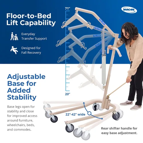 Vista 6 de Invacare Elevador hidráulico ligero para pacientes, blanco, capacidad de peso de 450 libras, 9805P, beige