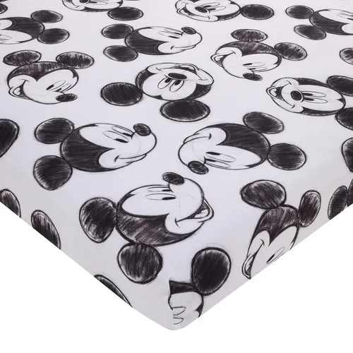 Disney Mickey Mouse - Sábana bajera ajustable de poliéster para cuna de Mickey Mouse color blanco y negro
