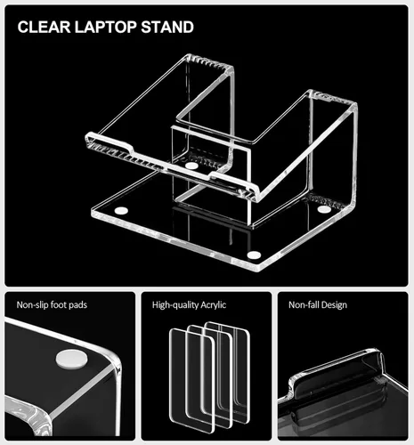 Vista 5 de FUCDTEFC Soporte acrílico para computadora portátil, elevador de laptop para portátiles de 10 a 15.6 pulgadas, soporte ergonómico para computadora