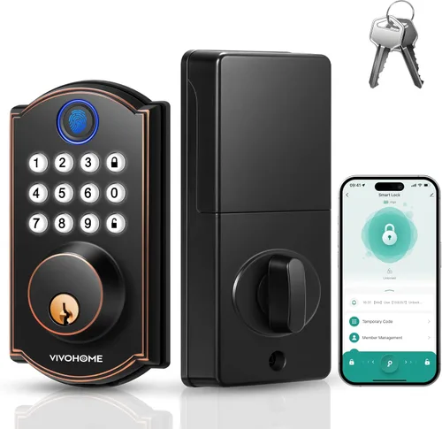 Vista 8 de VIVOHOME Cerradura de puerta de entrada sin llave con huella digital, cerrojo electrónico con teclado para puerta delantera, bloqueo automático, 2