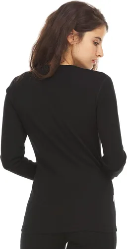 Vista 2 de 100% lana merino de manga larga con cuello en V para mujer, capa base, camisa casual, capa inferior, capa media