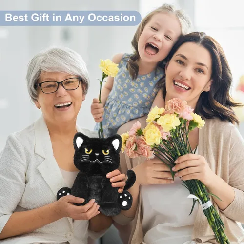 Vista 6 de SuzziPals Animales de peluche de gato negro calentables y refrigerables, lindos peluches de almohadilla térmica para microondas para calmar