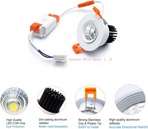 Vista 3 de inShareplus Downlight LED de 2 pulgadas, iluminación empotrable de 3 W, regulable, luz blanca cálida de 3000 K, CRI80, luces de techo
