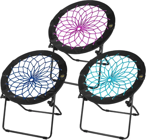 Zenithen Sillas Bungee Bunjo Plegables de 29", Ciruela, Índigo y Verde Azulado (Paquete de 3) - Asientos Plegables Ligeros para Adolescentes,