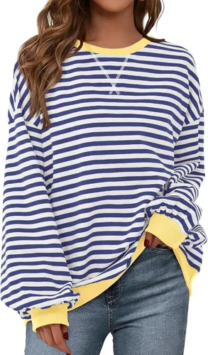Vista 27 de BTFBM Sudadera de gran tamaño para mujer 2026 otoño Azul Beige Blanco