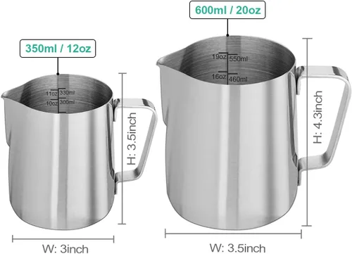Vista 6 de ENLOY Jarra de espuma de leche, jarra de vapor de 20 onzas, accesorios para máquina de café expreso de acero inoxidable, accesorios para barra