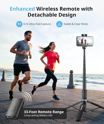 Vista 3 de Selfie Stick - Trípode de viaje para iPhone, control remoto inalámbrico para selfies, palo selfie extensible para iPhone, trípode para grabación