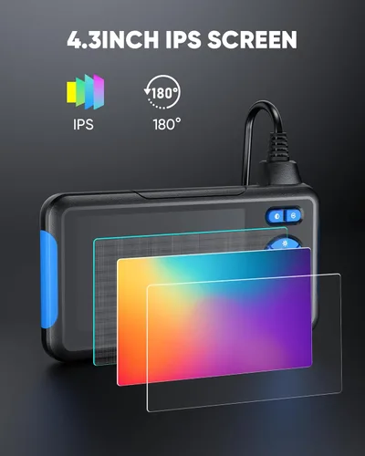 Vista 6 de Endoscopio Industrial Boroscopio Cámara de Inspección con Luz, Cámara Digital de Doble Lente Snake Drain Bore Scope 1080P, Pantalla LCD de 4.3