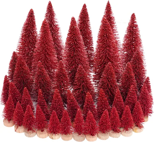 Vista 10 de Yookat - 40 mini árboles de pino artificiales con base de madera, árboles de sisal, árboles de pincel de botella en color surtido para decoración