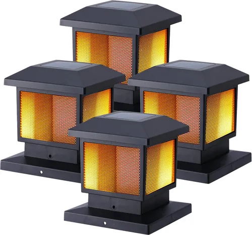 Vista 9 de Glintoper Paquete de 4 luces solares para postes de valla al aire libre, luces solares con tapa de poste, iluminación LED SMD de alto brillo