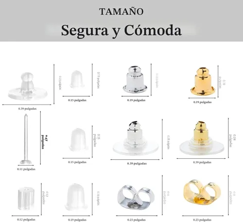 Vista 2 de Nkwuire 12 Estilos 600 Piezas Respaldos de Aretes para Pendientes, Respaldos de Aretes de Plástico Transparente Hipoalergénicos de Metal Caucho