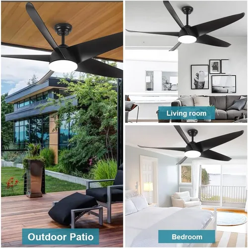 Vista 7 de Ventiladores de techo negros con luces y control remoto, ventilador de techo de perfil bajo de 5 aspas de 60 pulgadas, modernos ventiladores