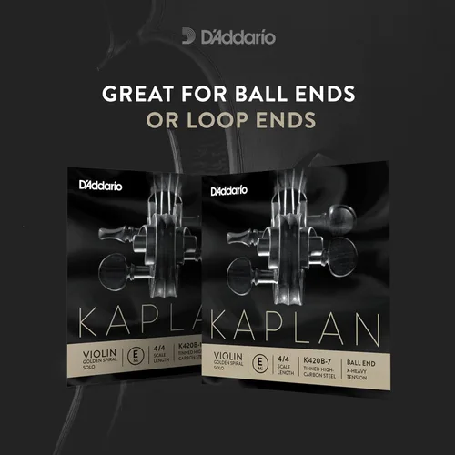 Vista 2 de D'Addario Kaplan - Cuerda de violín en espiral dorada - Cuerda E individual - K420B-3 - Cuerdas de violín - Escala 4/4, tensión media, extremo
