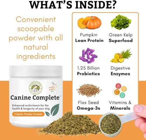 Vista 5 de Wholistic Pet Organics Canine Complete - Polvo multivitamínico para perros, 1 libra, vitaminas diarias para perros y suplementos para alimentos