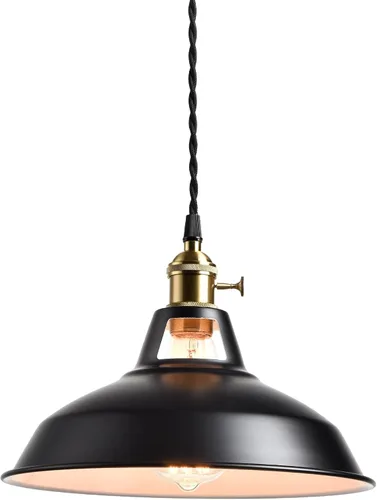 Vista 10 de CLAXY Luces Colgantes Industriales Blancas de Metal Estilo Granero con Interruptor E26, Lámpara de Techo Colgante para Cocina, Loft, Bar, Vestíbulo
