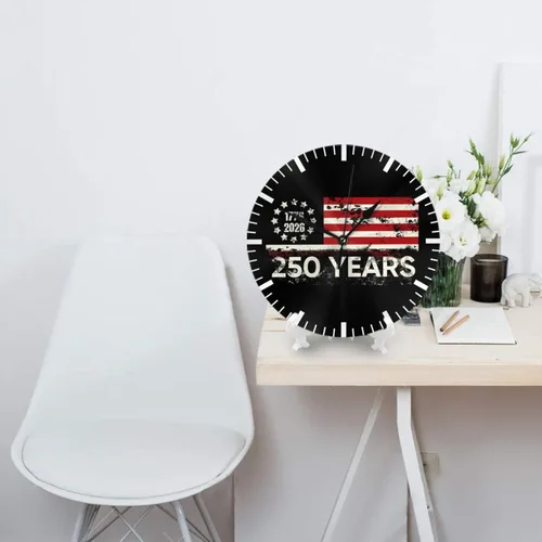 Vista 5 de Round Wall Clock 250 Years Anniversary Silent Non-Ticking Decorative Clocks Battery Operated Retro USA Flag Quartz Quiet Desk Clocks for Home
