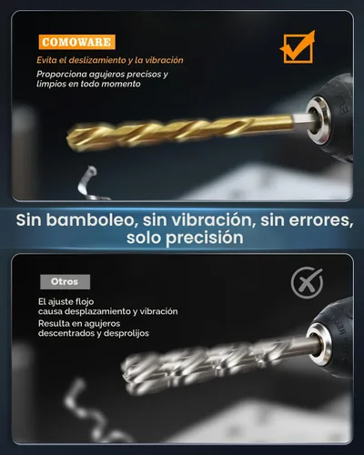 Vista 5 de COMOWARE - Juego de 16 brocas de titanio con vástago hexagonal de alta velocidad para madera, plástico, aleación de aluminio, cambio rápido, tamaños