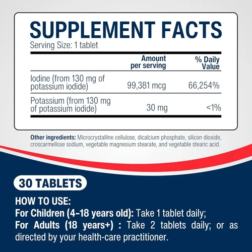 Vista 2 de Yoduro de potasio 130 mg KI Suplemento (Paquete de 3) 30 tabletas para apoyo tiroideo Yodo - YODO Naciente