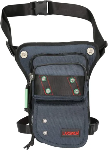 Vista 11 de Bolsa Cangurera Larswon con Ajuste en Muslo y Cintura, Riñonera Táctica, Bolsa para Motocicleta Impermeable A- Verde Ejército