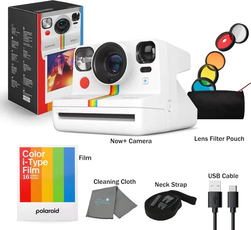 Vista 2 de Cámara instantánea Now+ Gen 2, blanca, cámara de película Bluetooth Now Plus con kit de filtro de lente de 5 piezas y bolsa, película de cámara