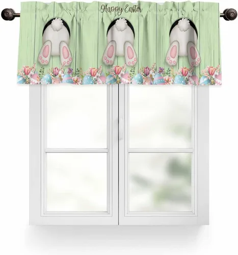 Vista 34 de Cenefa de cortina con lazo rojo de Navidad para ventanas, sala de estar, cocina, baño, granja, bolas de Navidad de acuarela con diseño de bayas