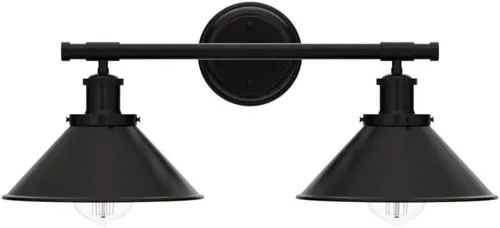 Vista 4 de Licperron Aplique de pared negro de 2 luces, aplique de pared de baño de granja sobre el espejo, luces industriales rústicas de tocador de baño